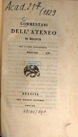 Commentari dell'Ateneo di Brescia. 1829