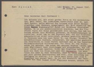 Briefwechsel zwischen Kurt Specht und Georg Kolbe