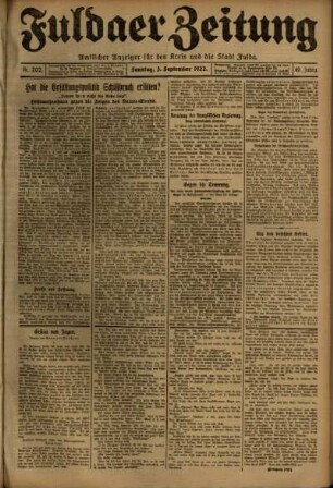 Erste Ausgabe vom Sonntag, den 03. September 1922.