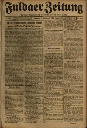 Erste Ausgabe vom Sonntag, den 03. September 1922.