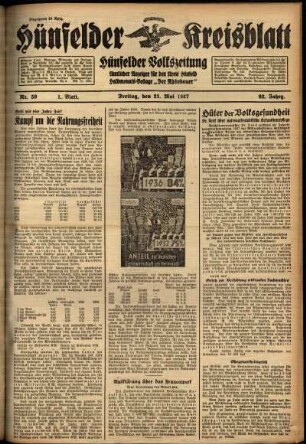 Erste Ausgabe vom Freitag, den 21. Mai 1937.