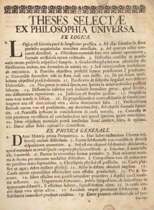 Theses selectæ ex philosophia universa.