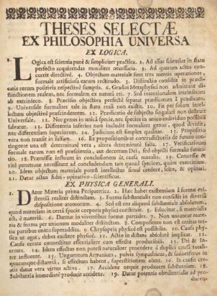 Theses selectæ ex philosophia universa.