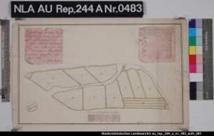 Lage von königlichen Grundstücken bei ALTFUNNIXSIEL Kolorierte Zeichnung von J. H. Magott Papier Format 40,5x24,5 M 1:2.370