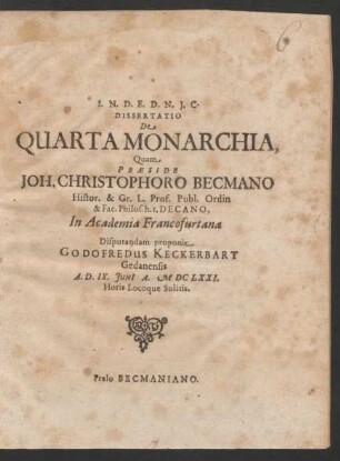 Dissertatio De Quarta Monarchia