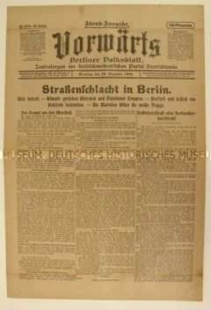 Zentralorgan der SPD "Vorwärts" zu den revolutionären Weihnachtskämpfen in Berlin