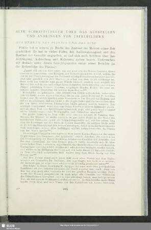 Alte Schriftsteller Über Das Aufstellen Und Anbringen Von Tafelbildern