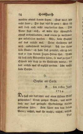 9. Sophie an Carln. B .. den 20sten Junii 1754.