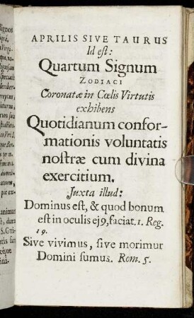Aprilis Sive Taurus Id est: Quartum Signum
