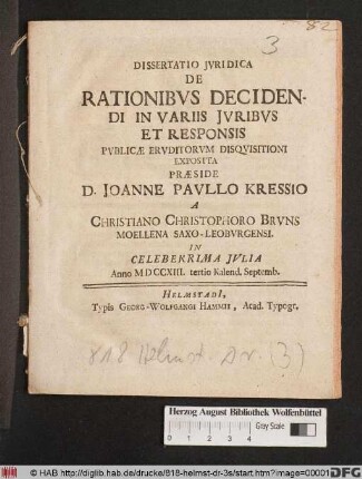 Dissertatio Jvridica De Rationibvs Decidendi In Variis Jvribvs Et Responsis