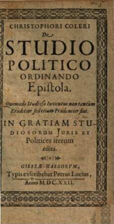 De studio politico ordinando epistola