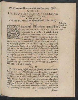 Positionum Historicarum Senarius XVI. Praeside Aegidio Strauchio, ... Respondente Christophoro Geißlern ...