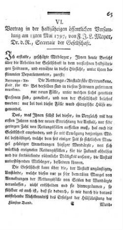 VI. Vortrag in der halbjährigen öffentlichen Versamlung am 18ten Mai 1797.