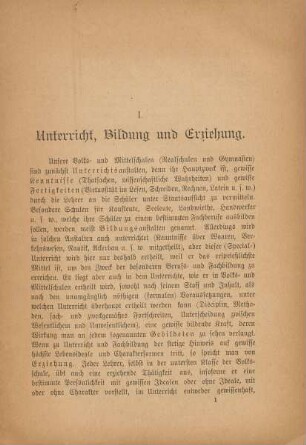 I. Unterricht, Bildung und Erziehung