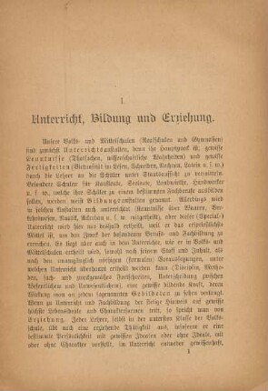 I. Unterricht, Bildung und Erziehung