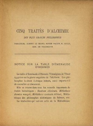 Cinq traités d'alchimie des plus grands philosophes : Paracelse, Albert le Grand, Roger Bacon, R. Lulle, Arn. de Villeneuve