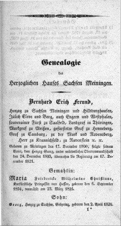 Genealogie des Herzoglichen Hauses Sachsen Meiningen