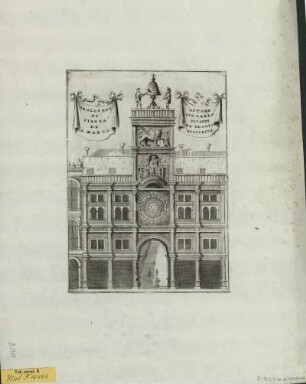 Ansicht des Uhrturms am Markusplatz in Venedig, Kupferstich, um 1700