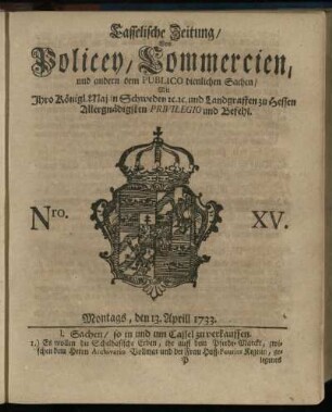 Nro. XV, Montags, den 13. Aprill 1733