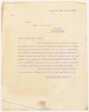 Brief an Otto Singer : 18.02.1926