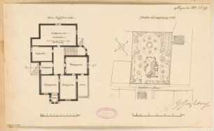 Villenartiges Wohnhaus, Lüdenscheid Monatskonkurrenz Dezember 1883: Lageplan 1:625, Grundriss 1. Obergeschoss 1:150; 2 Maßstabsleisten (Kopie, da Original an Auslober ging)