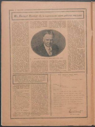 Mr. Herbert Hoover.- Es la esperanza del nuevo gobierno americano