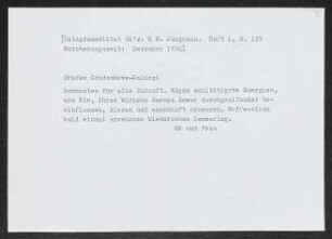 Brief von Gerhart Hauptmann und Margarete Hauptmann an Richard Nicolaus von Coudenhove-Kalergi und Ida von Coudenhove-Kalergi