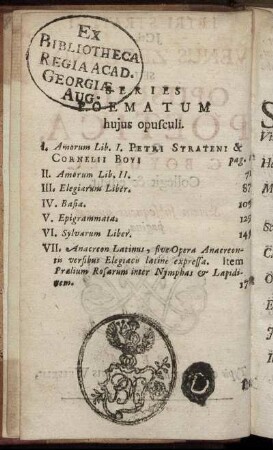 Series Poematum hujus opusculi.