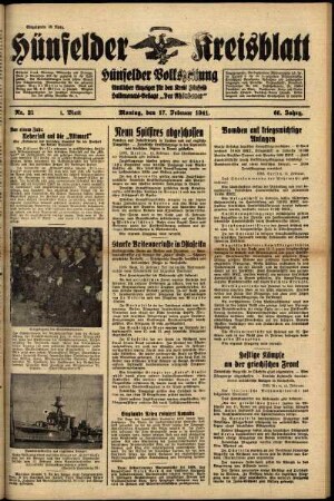 Erste Ausgabe vom Montag, den 17. Februar 1941.
