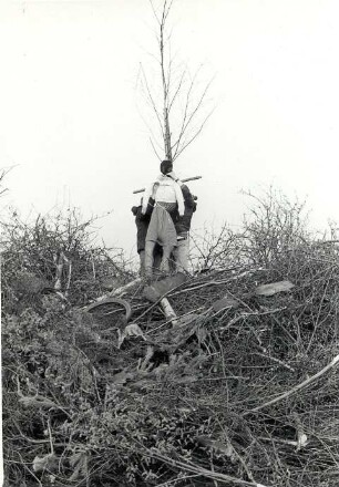 Hexenbrennen in Wuischke : Gesellschaftliche Volkskultur - Frühling. Ort: Wuježk / Wuischke. Hexenbrennen - Befestigen der Hexe auf dem Hexenhaufen