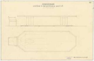 Verlagshaus des Scherl-Verlages, Berlin Möbel in der Kassenhalle: Lesetisch in Längsansicht und Aufsicht 1:10