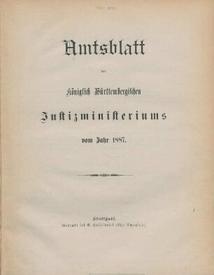 1887: Amtsblatt des Württembergischen Justizministeriums