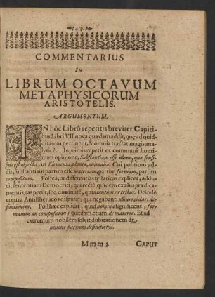 Commentarius In Librum Octavum Metaphysicorum Aristotelis.