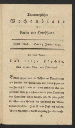 Erstes Stück. Den 14. Januar 1792