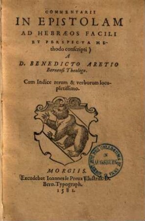 Commentarii in Epistolam ad Hebraeos : facili et perspicua methodo conscripti
