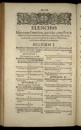 Elenchus Materium Generalium, quæ in hac prima Parte [...] continentur.