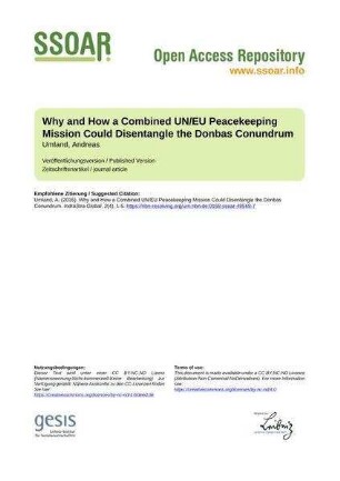 Why and How a Combined UN/EU Peacekeeping Mission Could Disentangle the Donbas Conundrum