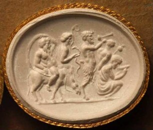 Betrunkener Silen auf einem Esel, vor ihm Faune und eine Bacchantin (Daktyliothek, Das Alterthum nach Lippert und Visconti)