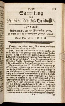 43tes Stuck. Schwabach, den 29. September, 1758.