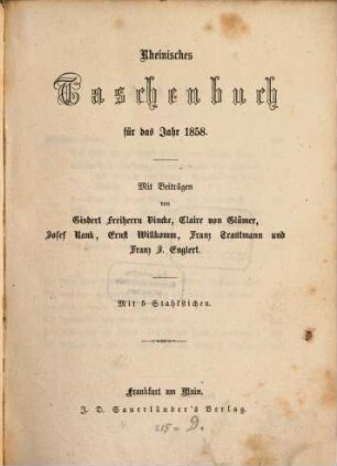 Rheinisches Taschenbuch auf das Jahr .... 1858, 1858