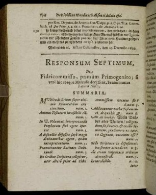 Responsum Septimum, De Fideicommisso, primum Primogenito [...]
