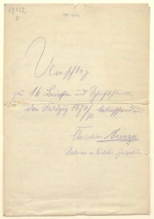 Umschlag zu 16 Briefen und Schiftstücke den Feldzug 1870/71 betreffend