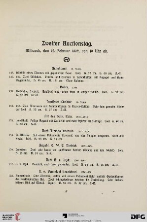 Zweiter Auctionstag. Mittwoch, den 12. Februar 1902, von 10 Uhr ab (Nr. 148-315)
