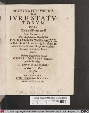 Disputatio Iuridica De Iure Statutorum