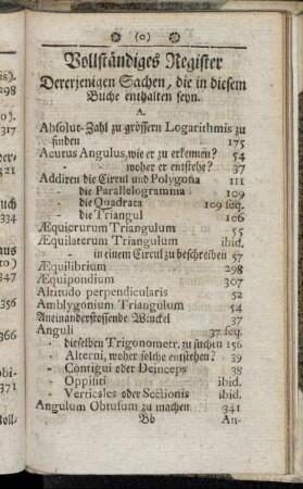 Vollständiges Register Dererjenigen Sachen, die in diesem Buche enthalten seyn.