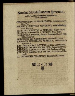 Nomina Nobilissimorum Juvenum ...