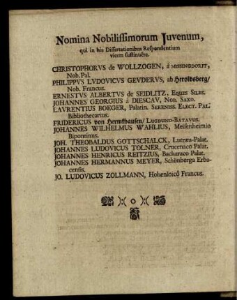 Nomina Nobilissimorum Juvenum ...