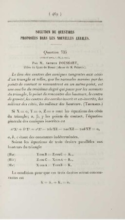 Solution de questions proposées dans les nouvelles annales.