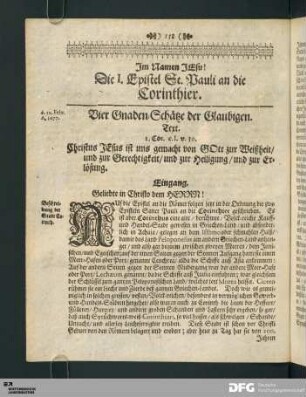 Die I. Epistel St. Pauli an die Corinthier.