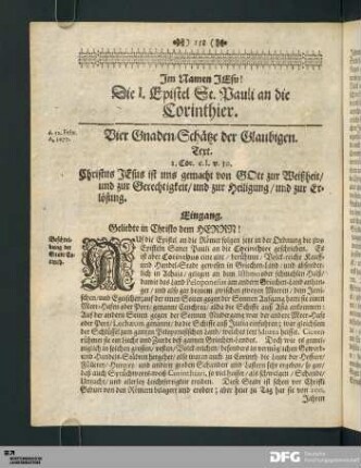 Die I. Epistel St. Pauli an die Corinthier.